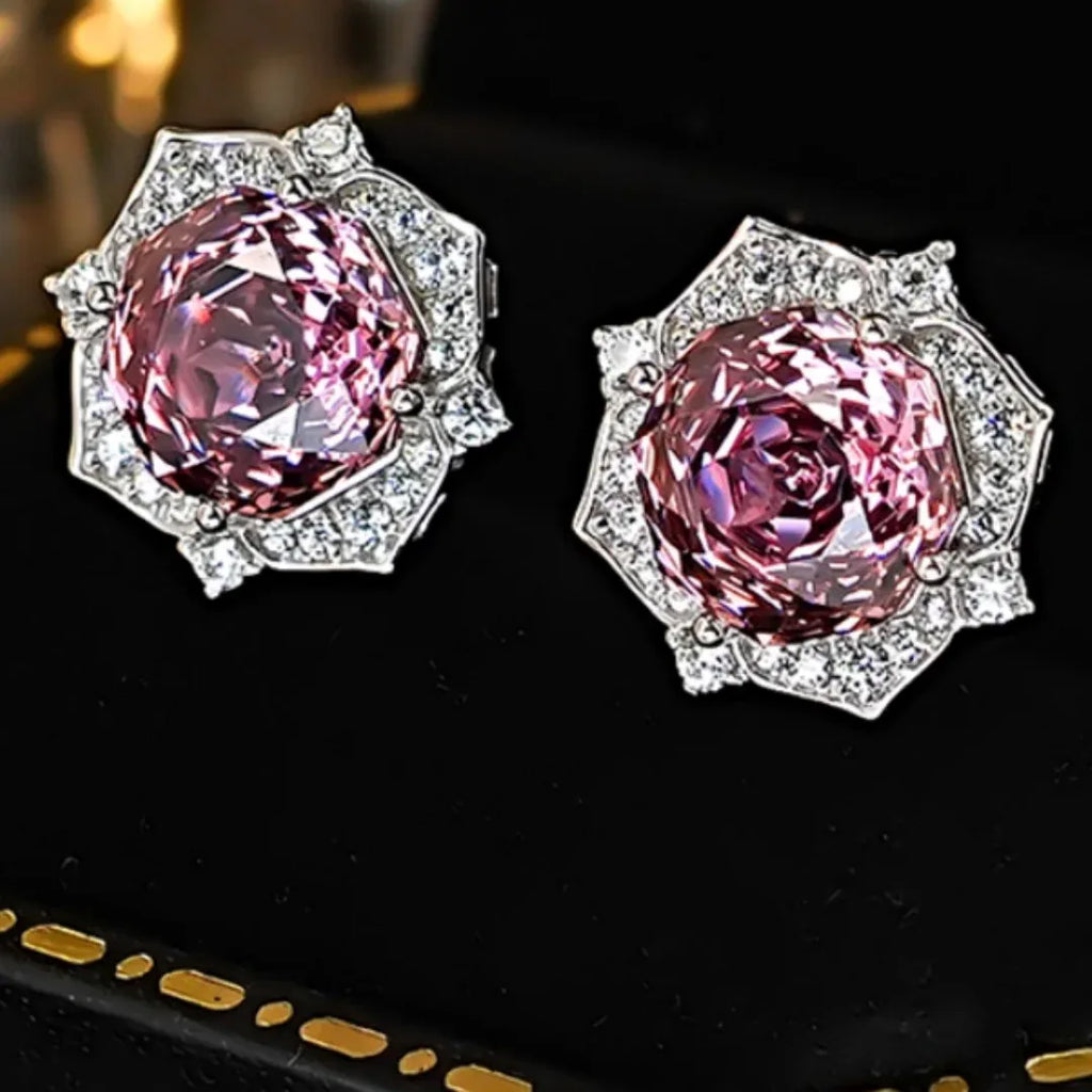 Purple Flower Earrings 925 Silver Inlaid With High Carbon Diamonds - AURIEVAA