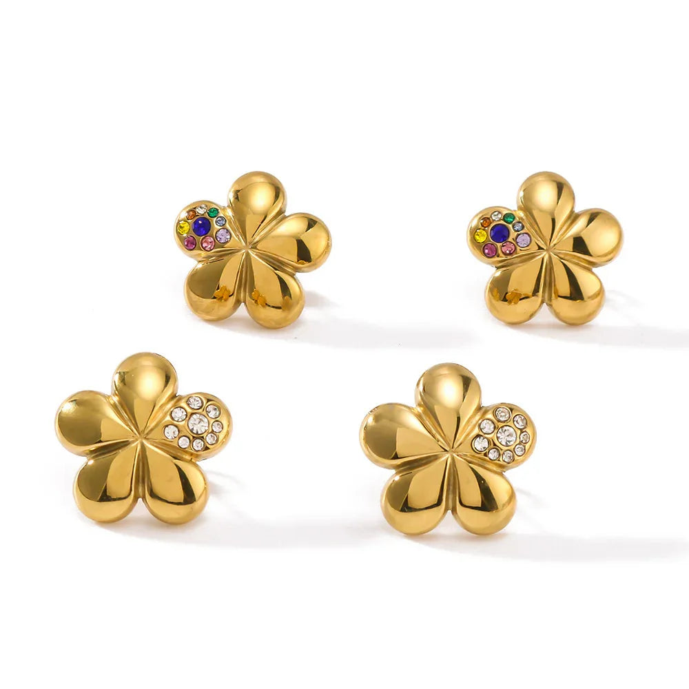 Popular Flower Earrings Inlaid With Diamond Stainless Steel - AURIEVAA