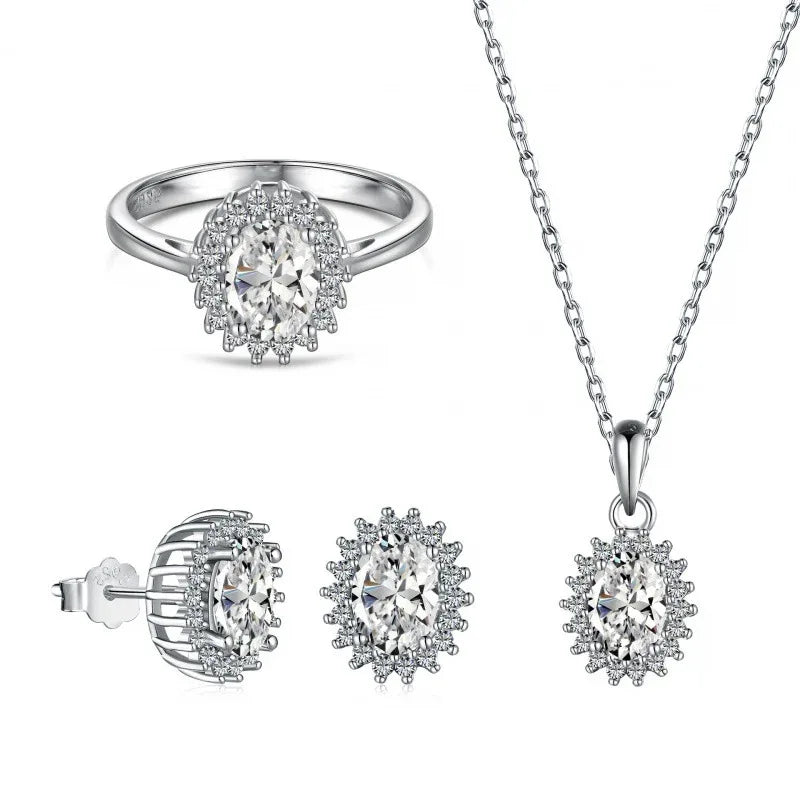 S925 Sterling Silver 5A Zircon Colored Gems Full Diamond Oval - AURIEVAA