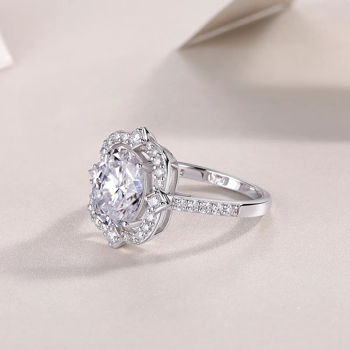Camellia - Set With Top-quality Egg-shaped Moissanite S925 Silver And Platinum-plated Diamond Wedding Ring. The Ring Can Be Inspected With A Diamond Pen - AURIEVAA