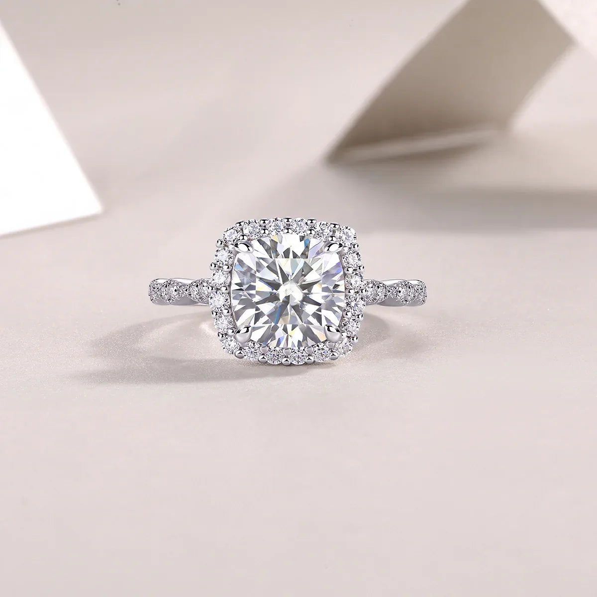 Gorgeous Square Diamond - Set With Moissan S925 Sterling Silver And Platinum-plated Diamond Ring - AURIEVAA