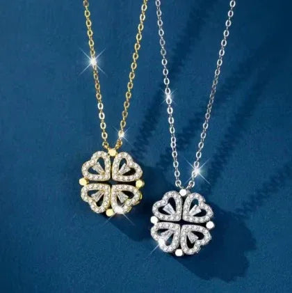 Flower Four Leaf Clower Hearts Necklace - AURIEVAA