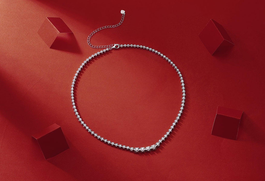 In The Name Of Light Luxurious Fashion Diamond Pendant Necklace Set With Mosan Diamond Silver Ornaments - AURIEVAA