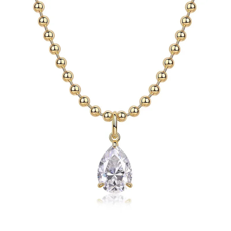Wish Light - A Fashionable And Trendy Diamond Jewelry Necklace Pendant Set With Pear-shaped Moissanite S925 Sterling Silver And Gold Plating - AURIEVAA
