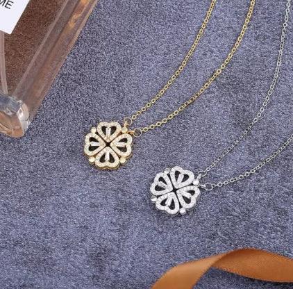 Flower Four Leaf Clower Hearts Necklace - AURIEVAA