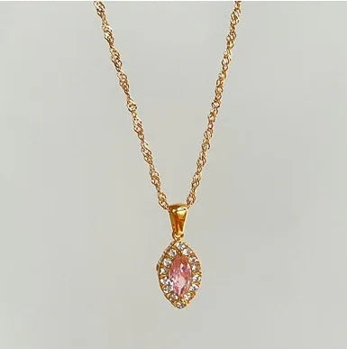 Olive Shaped Horse Eye Zircon Full Drill Titanium Steel Necklace - AURIEVAA