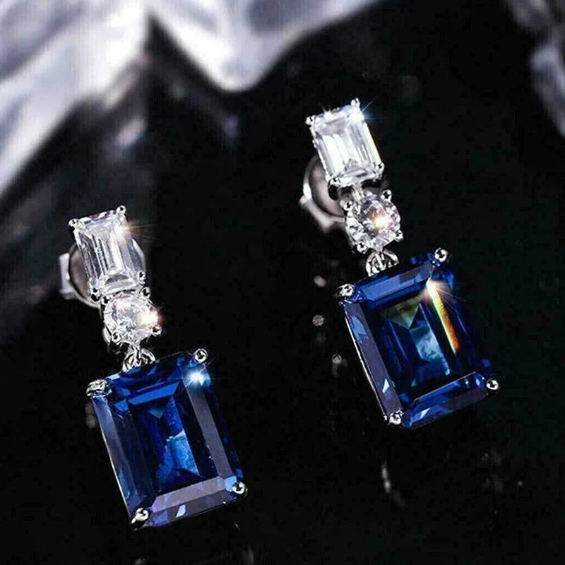 Blue Contrast Zircon Earrings Fashionable Women - AURIEVAA