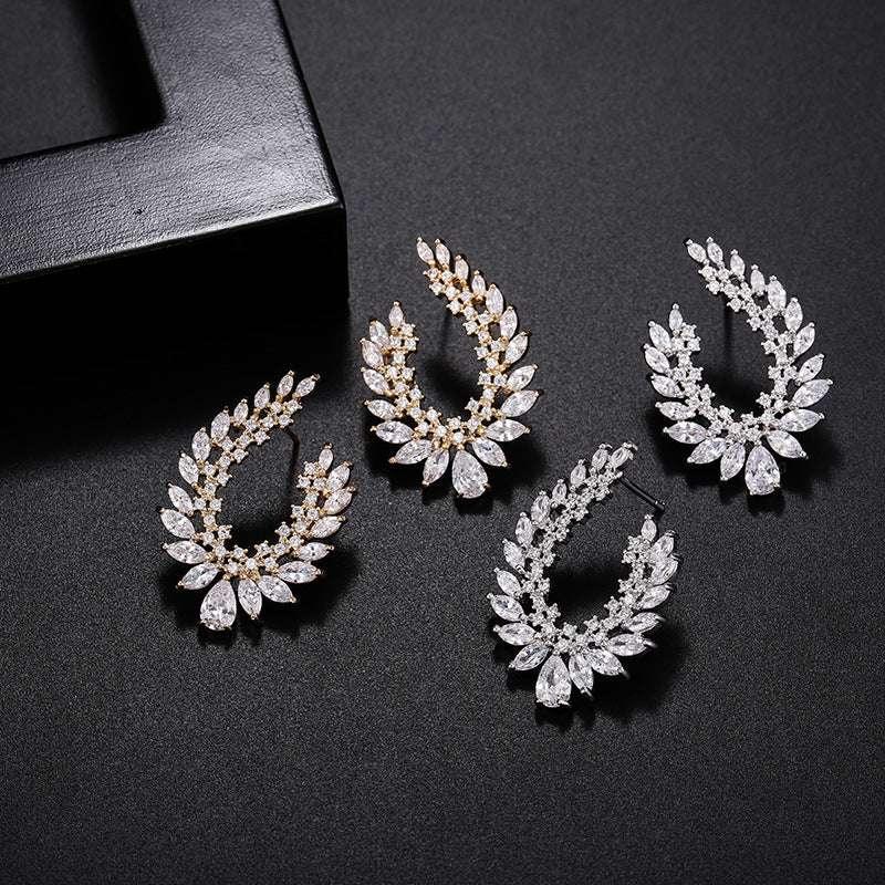 Exaggerated Micro-set Zircon Earrings With Stylish Copper Setting - AURIEVAA