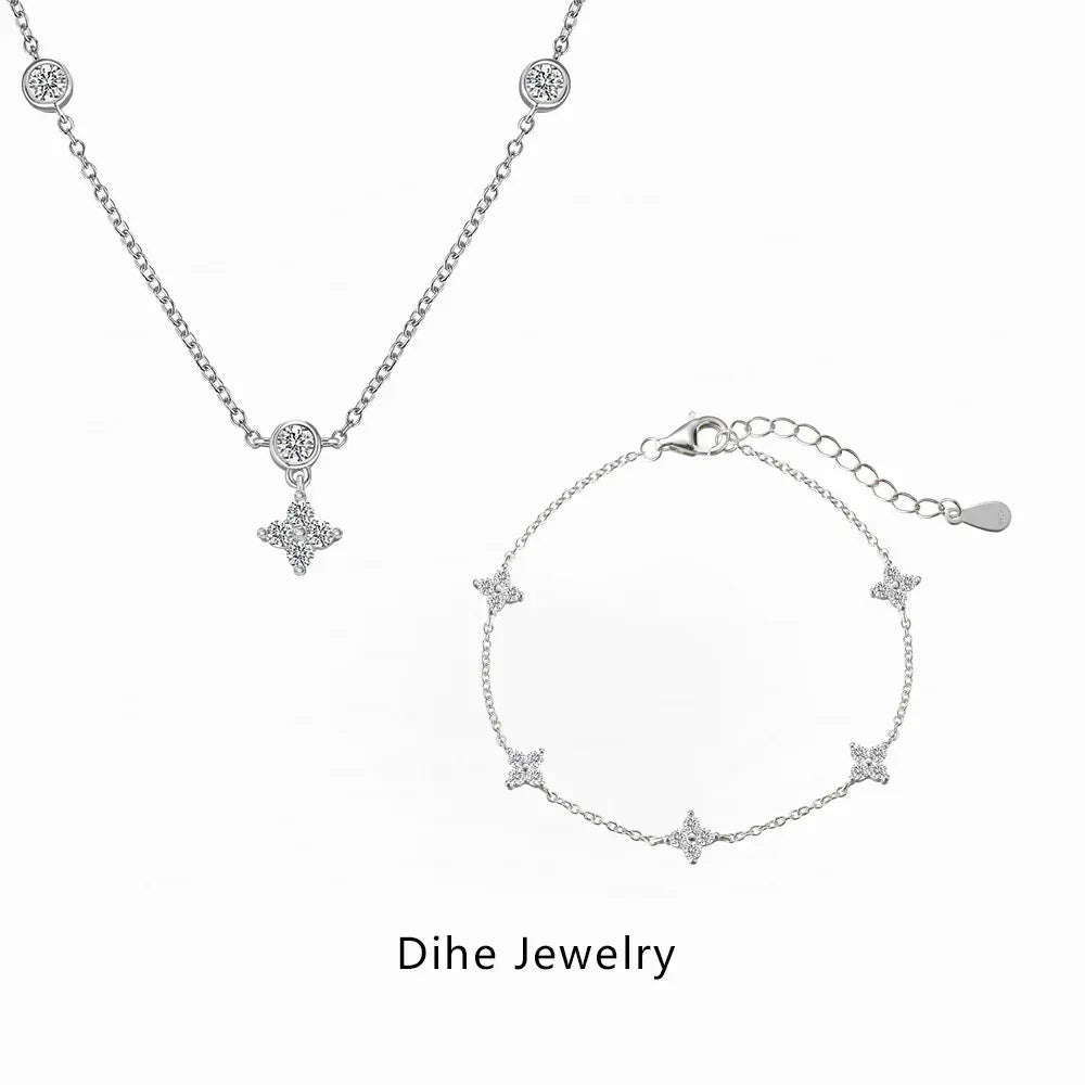 S925 Sterling Silver Necklace Bracelet Female Starry Design Zircon - AURIEVAA