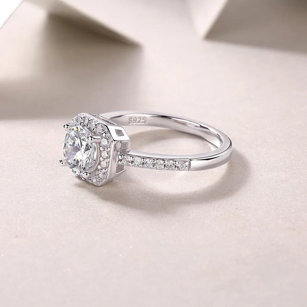 A Wonderful Connection - A Wedding Ring Set With 1-carat Top-quality Moissanite S925 Silver And Platinum-plated Diamond. The Ring Can Be Tested With A Diamond Pen - AURIEVAA