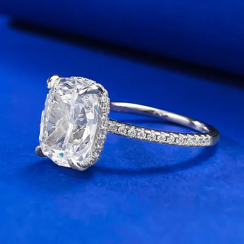 S925 Silver Four-claw White Square Diamond Ring - AURIEVAA