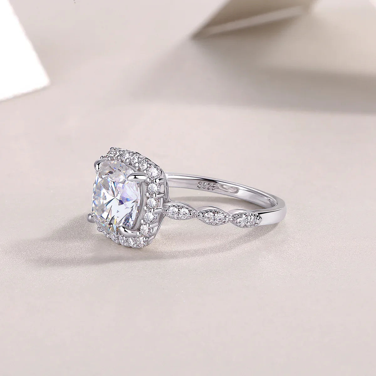 Gorgeous Square Diamond - Set With Moissan S925 Sterling Silver And Platinum-plated Diamond Ring - AURIEVAA