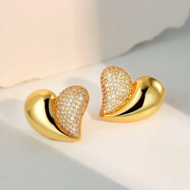 New Fashion Diamond Love Heart Stud Earrings Women's High Sense - AURIEVAA