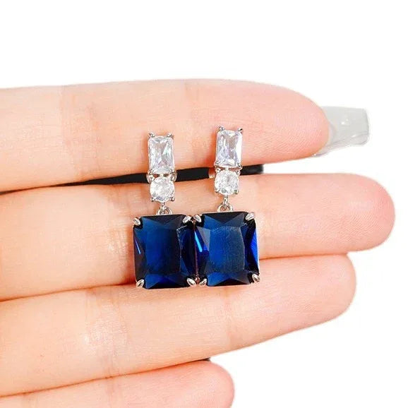 Blue Contrast Zircon Earrings Fashionable Women - AURIEVAA
