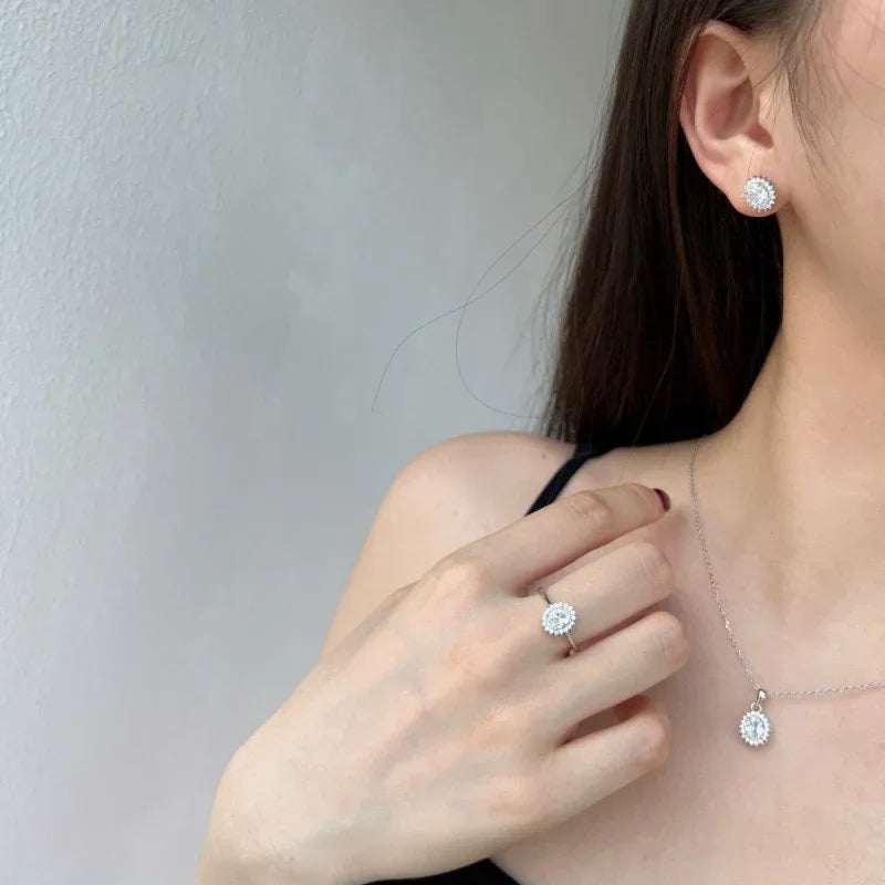 S925 Sterling Silver 5A Zircon Colored Gems Full Diamond Oval - AURIEVAA