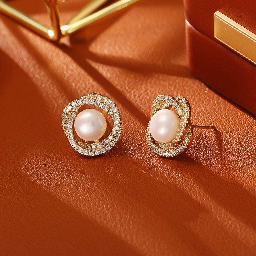 Natural Pearl Winding Ear Studs High Sense Fashion Exquisite And Versatile - AURIEVAA