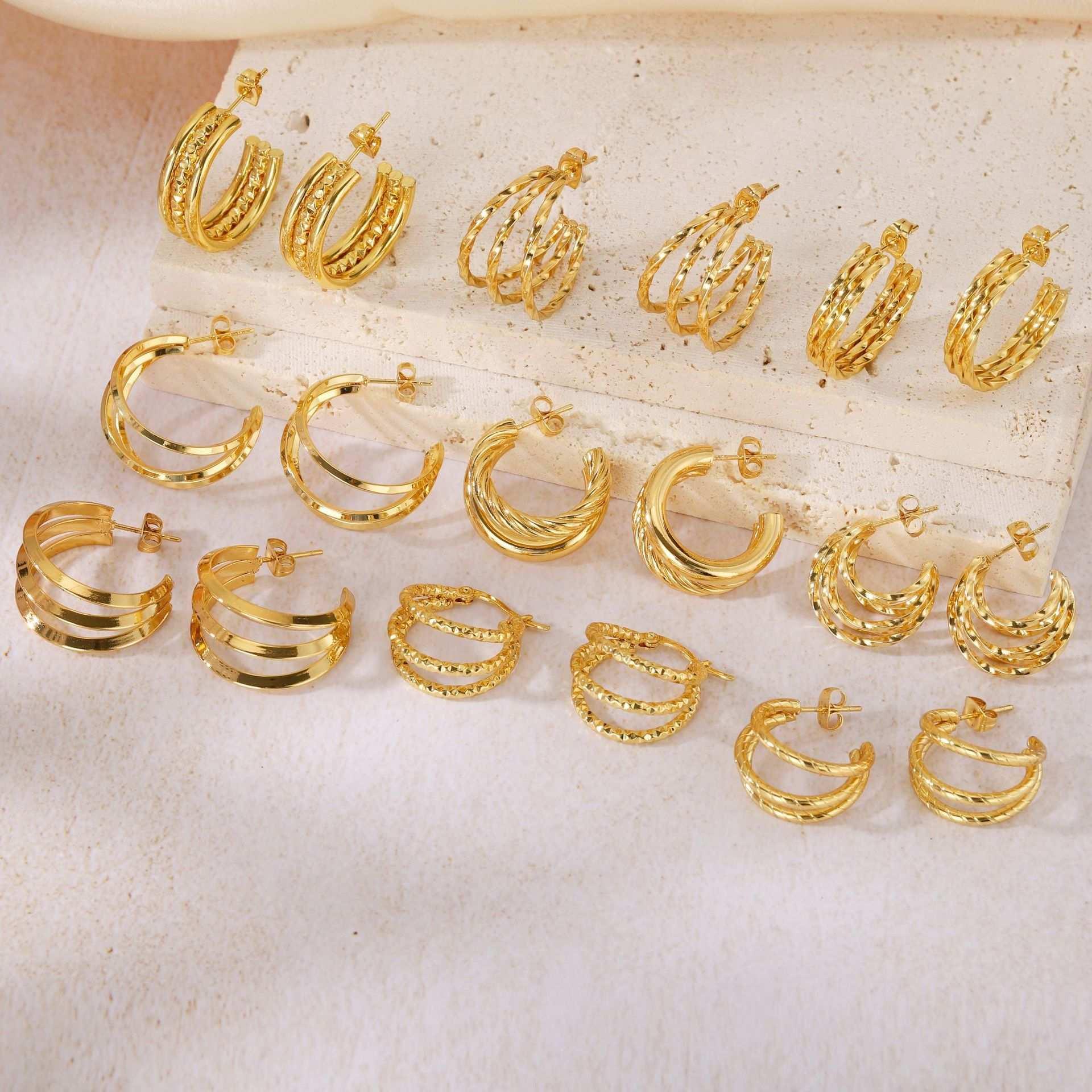 Geometric Line Splicing Earrings Hypoallergenic - AURIEVAA