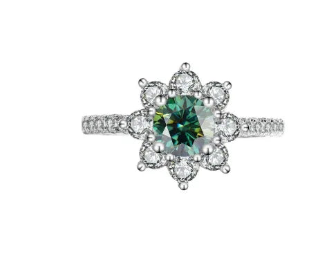 Sterling Silver 925 Moissanite Ring Female Flower Diamond - AURIEVAA