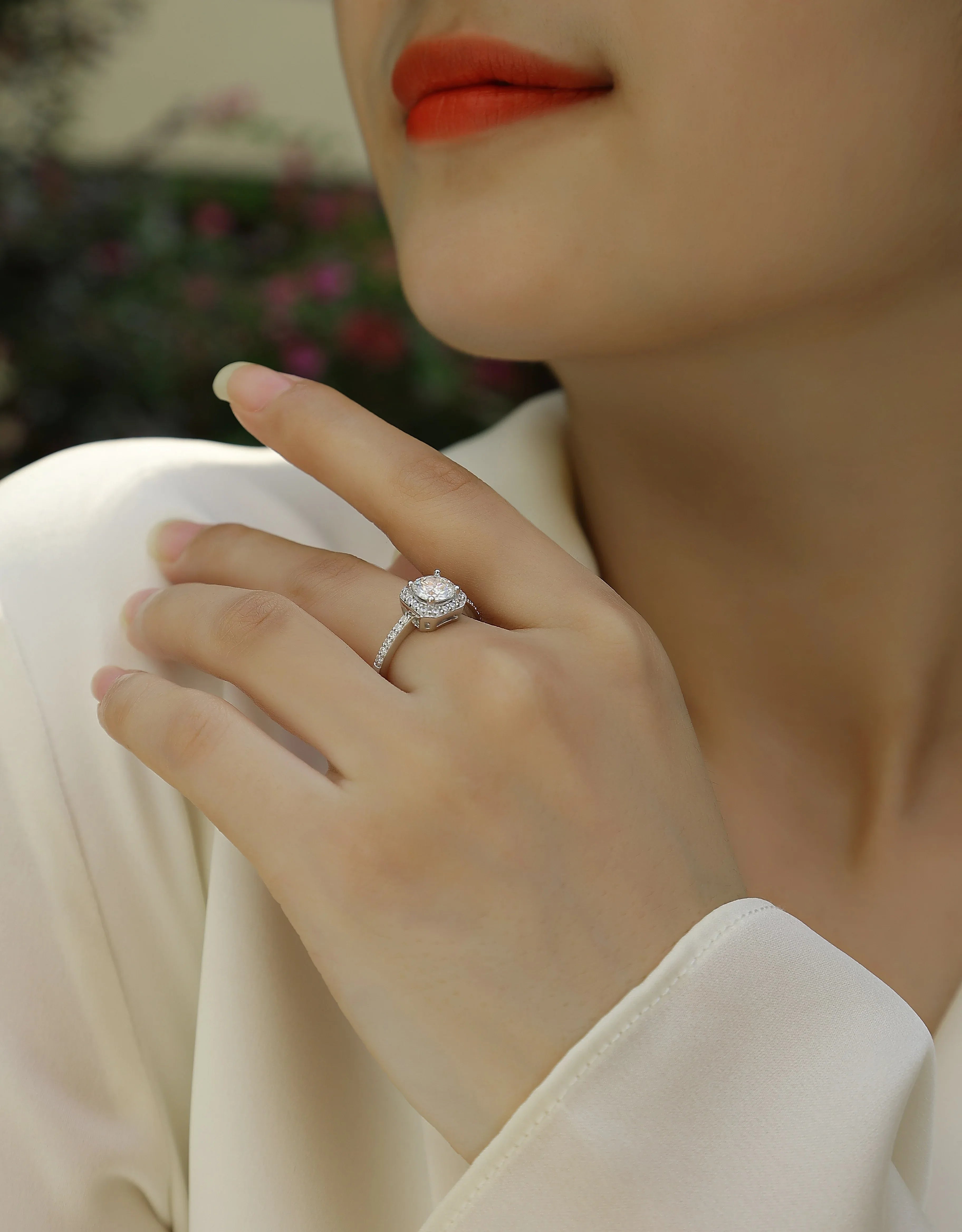 A Wonderful Connection - A Wedding Ring Set With 1-carat Top-quality Moissanite S925 Silver And Platinum-plated Diamond. The Ring Can Be Tested With A Diamond Pen - AURIEVAA