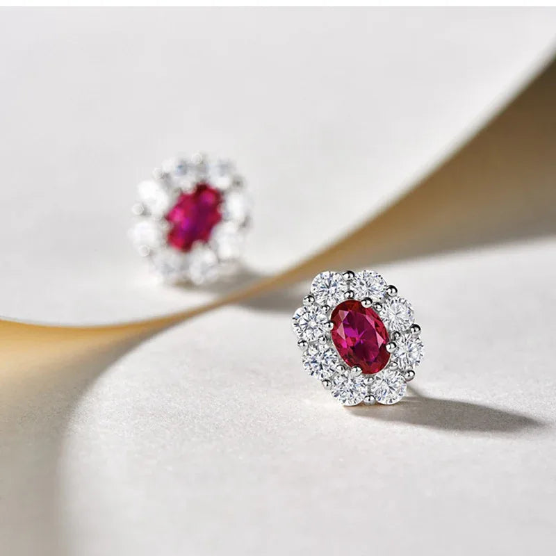 Simulated Ruby Oval Fashion Trendy Temperament Earrings - AURIEVAA