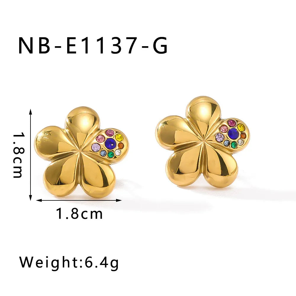 Popular Flower Earrings Inlaid With Diamond Stainless Steel - AURIEVAA