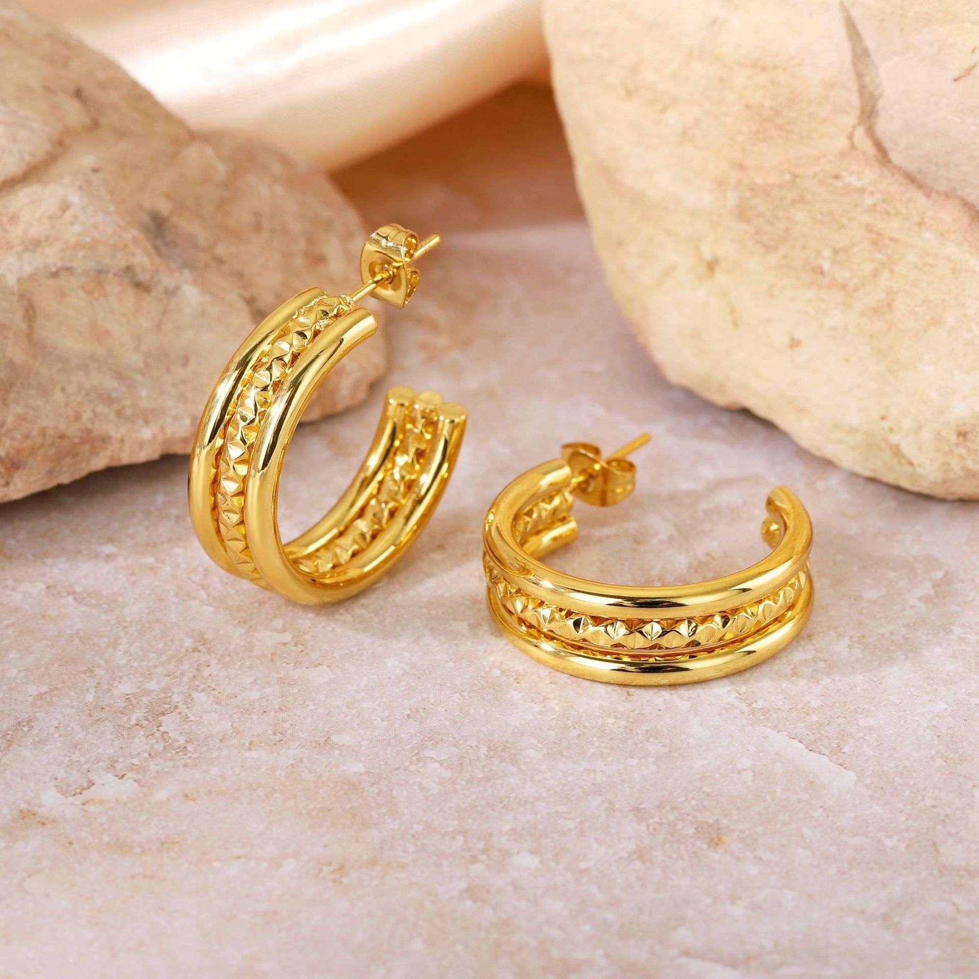 Geometric Line Splicing Earrings Hypoallergenic - AURIEVAA