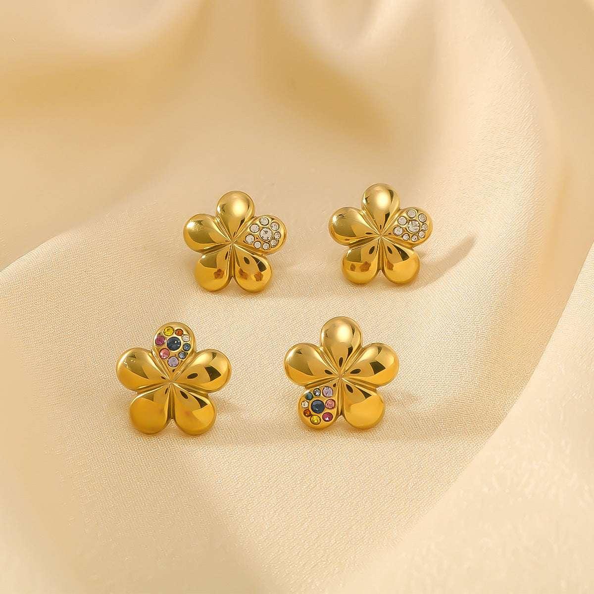 Popular Flower Earrings Inlaid With Diamond Stainless Steel - AURIEVAA