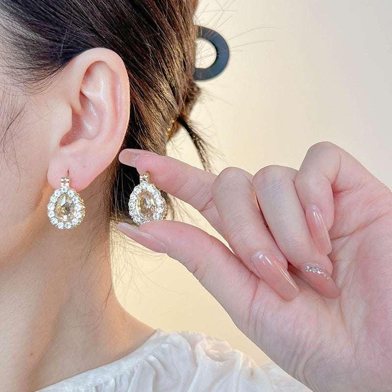 Fashion Double-sided Rhinestone Zircon Water Drops Ear Clip - AURIEVAA