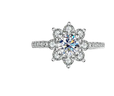 Sterling Silver 925 Moissanite Ring Female Flower Diamond - AURIEVAA
