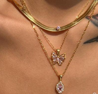 Olive Shaped Horse Eye Zircon Full Drill Titanium Steel Necklace - AURIEVAA