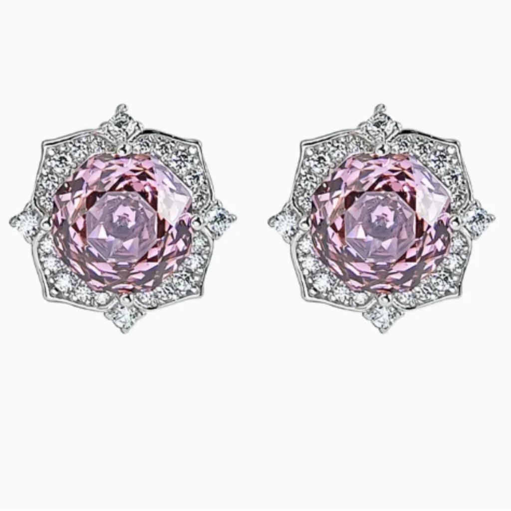 Purple Flower Earrings 925 Silver Inlaid With High Carbon Diamonds - AURIEVAA