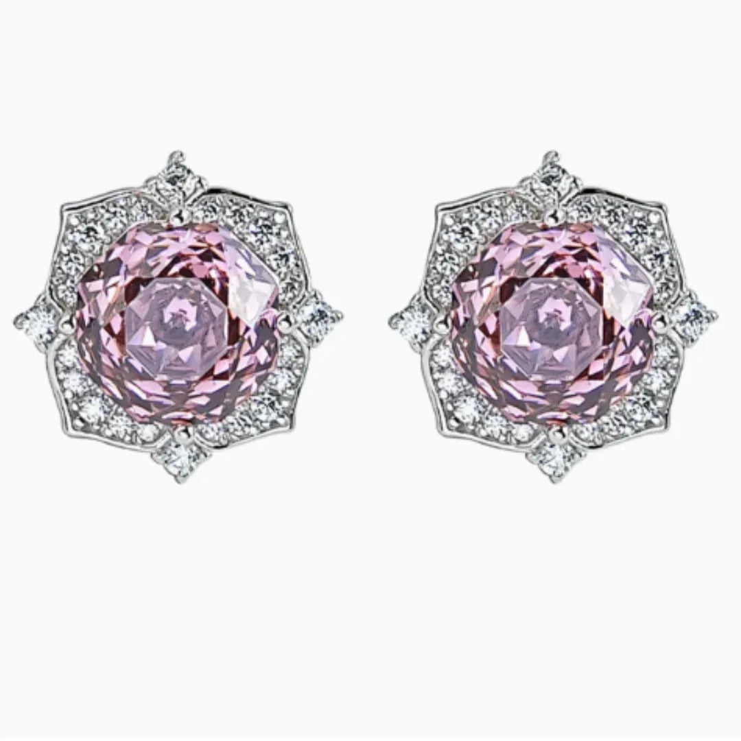 Purple Flower Earrings 925 Silver Inlaid With High Carbon Diamonds - AURIEVAA