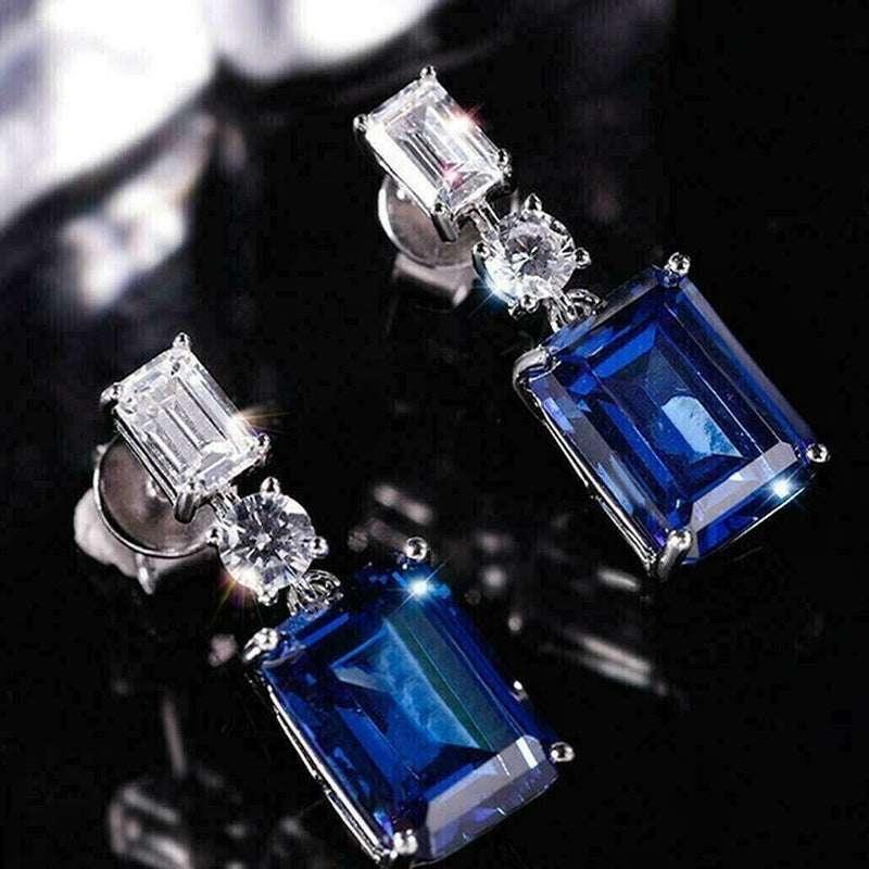 Blue Contrast Zircon Earrings Fashionable Women - AURIEVAA