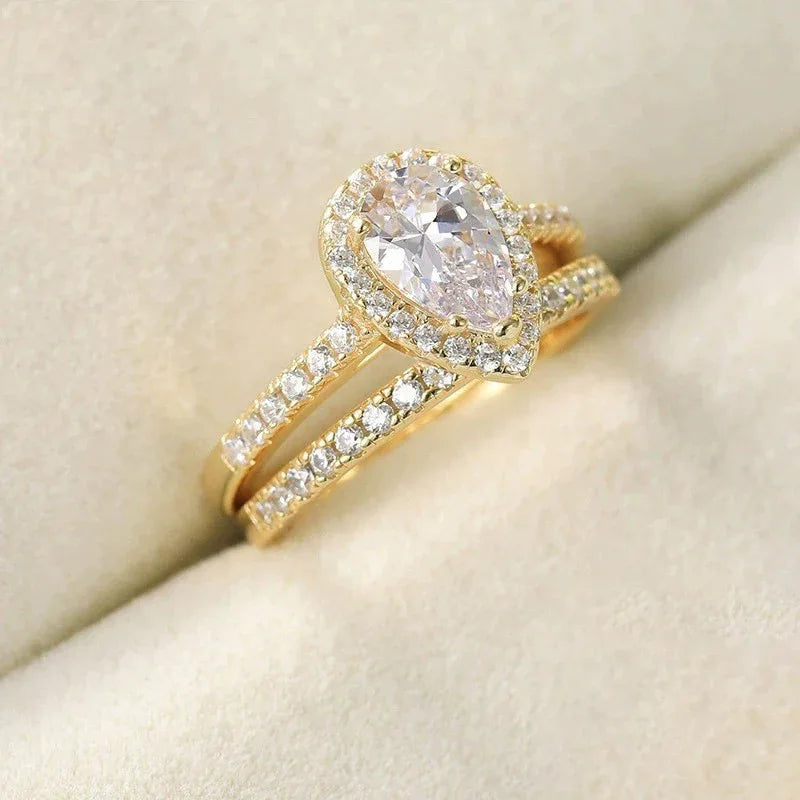 S925 Inlaid Water Drop Pear-shaped Zircon Women's Ring - AURIEVAA