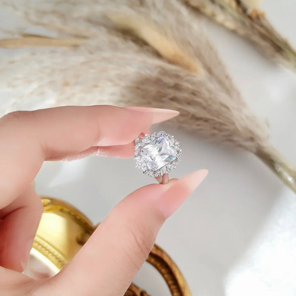 4 Karat Zircon 810 Square Diamond Sterling Silver Ring For Women - AURIEVAA