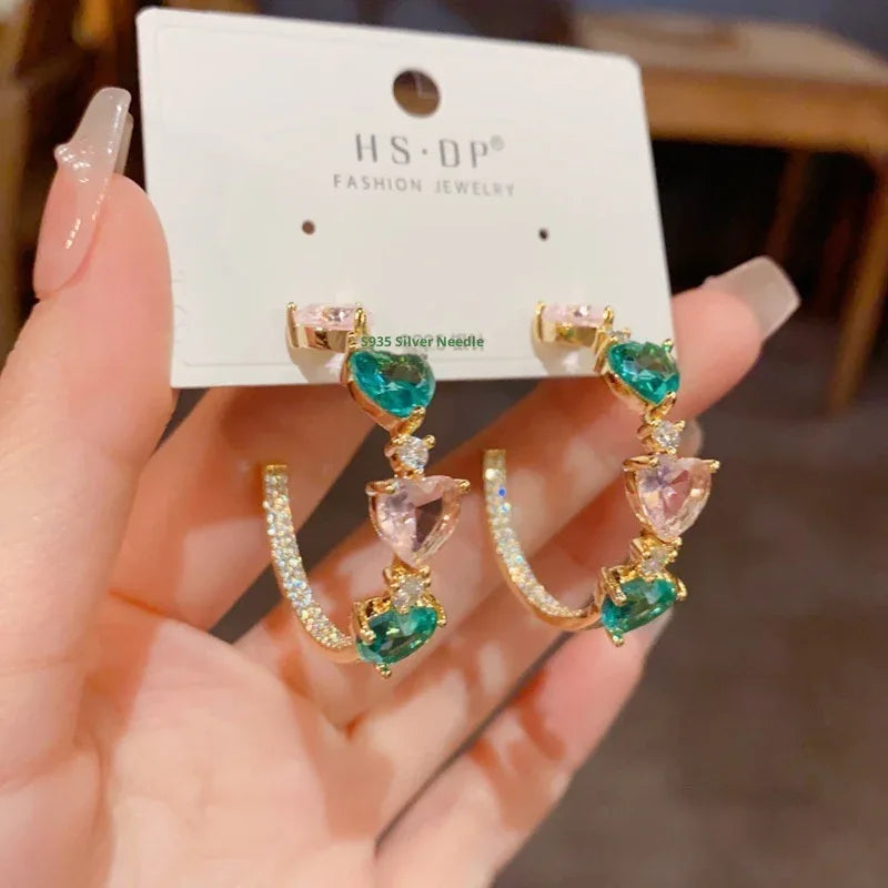 Colored Loving Heart C- Shaped Ear Ring - AURIEVAA