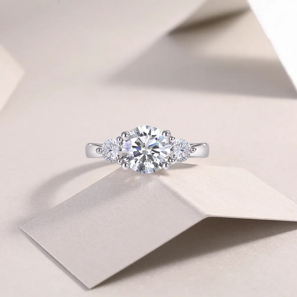 Three Reincarnations - A Wedding Ring Set With 2-carat Top-quality Moissanite S925 Silver And Gold-plated Diamond. The Ring Can Be Tested With A Diamond Pen - AURIEVAA