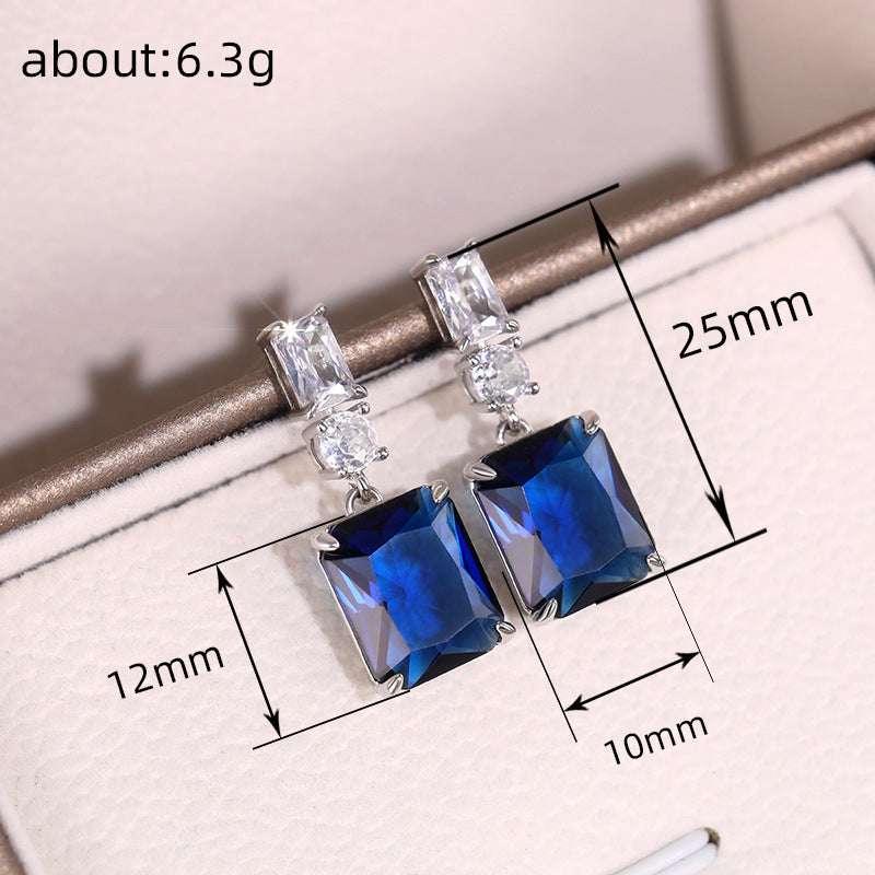 Blue Contrast Zircon Earrings Fashionable Women - AURIEVAA