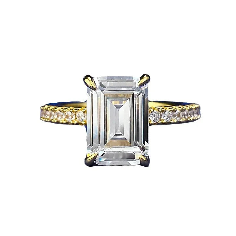 S925 Silver High Carbon Rhinestone Ring Rectangular - AURIEVAA