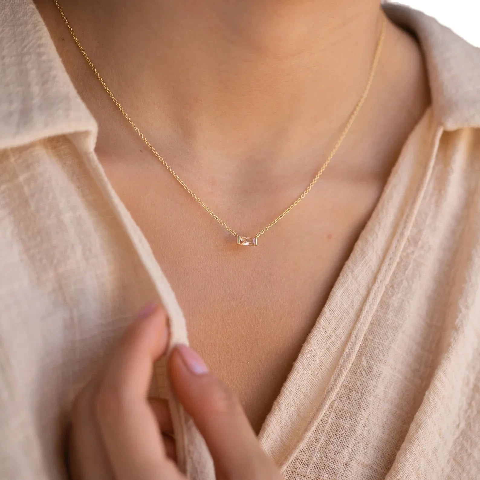 925 Sterling Silver Twelve Birthstone Square Clavicle Chain Women's Simple - AURIEVAA