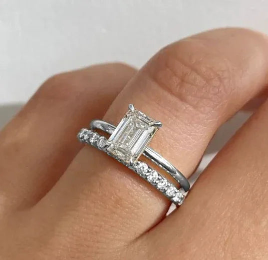 S925 Silver High Carbon Rhinestone Ring Rectangular - AURIEVAA