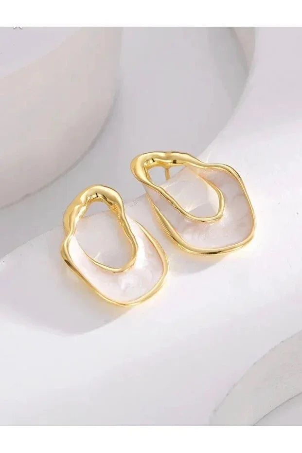 Asymmetric Plaid Enamel Gold Tone Earrings For Women Modern Stylish Jewelry - AURIEVAA