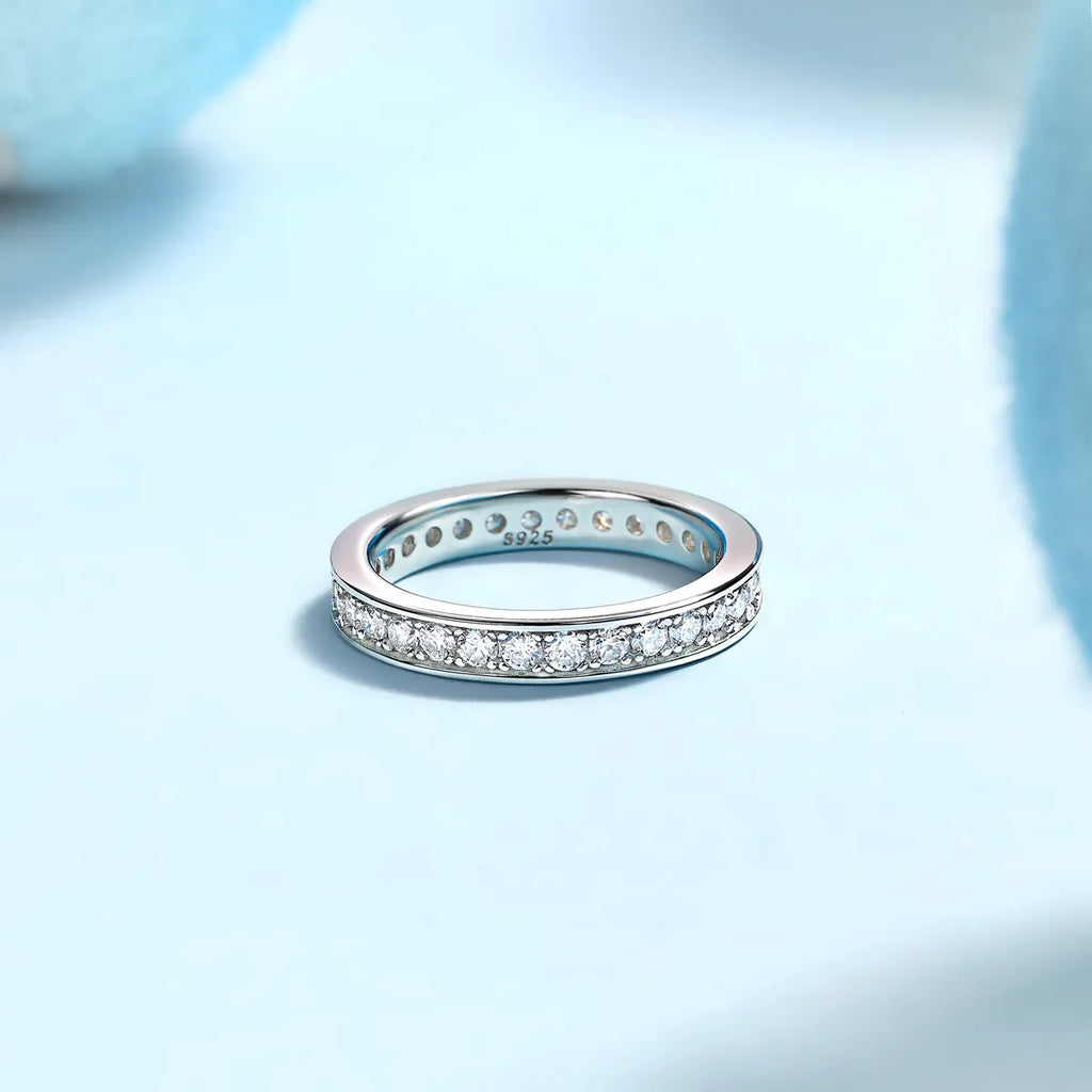 Trajectory - Set With Top-quality Moissanite S925 Silver And Platinum-plated Diamond Wedding Ring, The Ring Can Be Tested With A Diamond Pen In Gold And Rose Gold - AURIEVAA