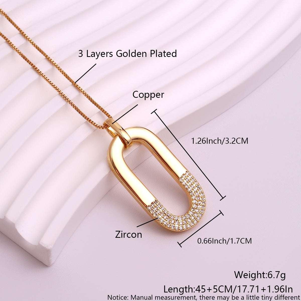 Oval Inlaid Zircon Ear Stud Necklace Female - AURIEVAA