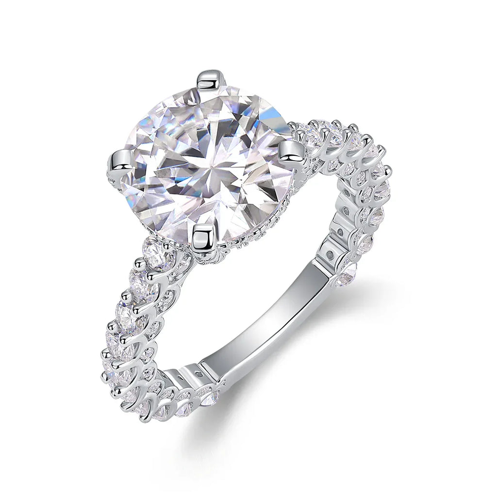 Affectionate And Tender - A 5-carat S925 Silver Diamond Wedding Ring Set With Top-quality Moissanite And Platinum Plating. The Ring Can Be Inspected With A Diamond Pen - AURIEVAA