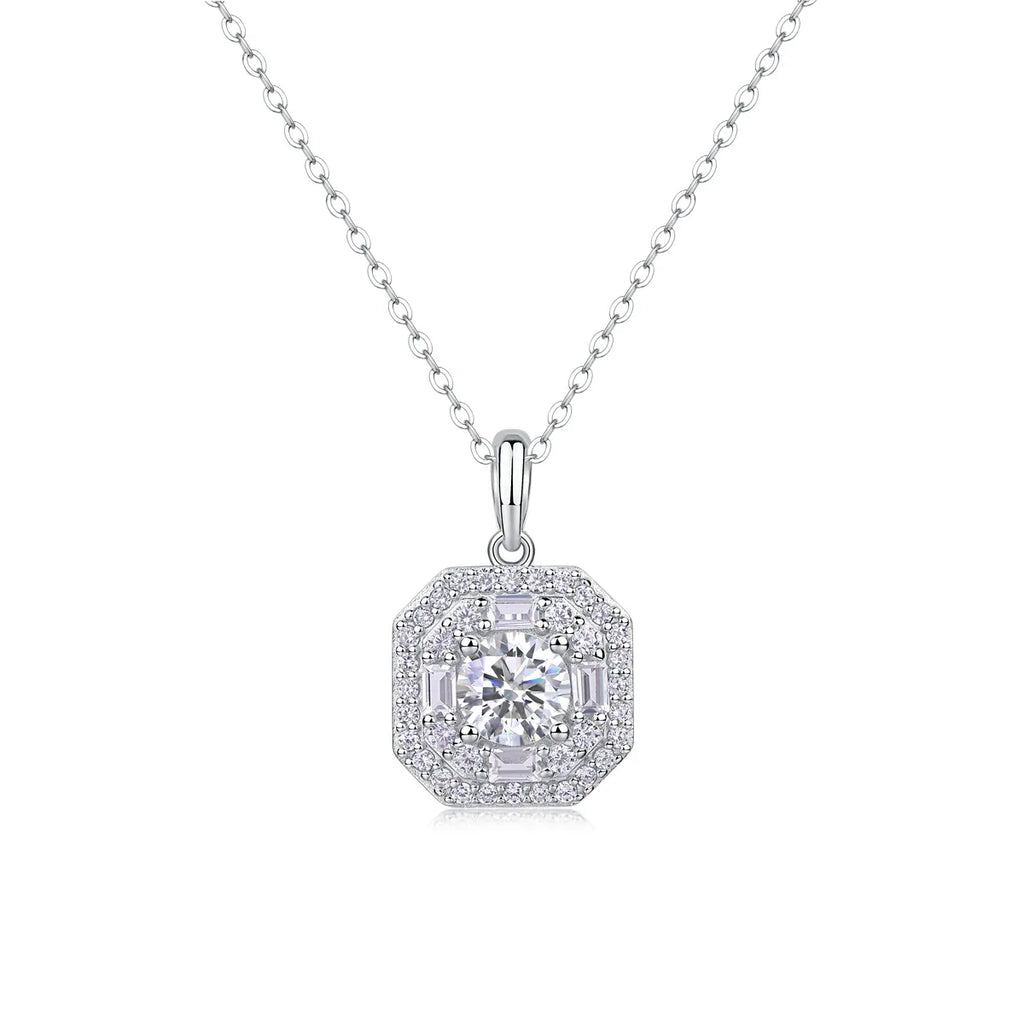 Small Square Bag Luxury Fashion Diamond Pendant Necklace Set With Mosan Diamond Silver Ornaments - AURIEVAA