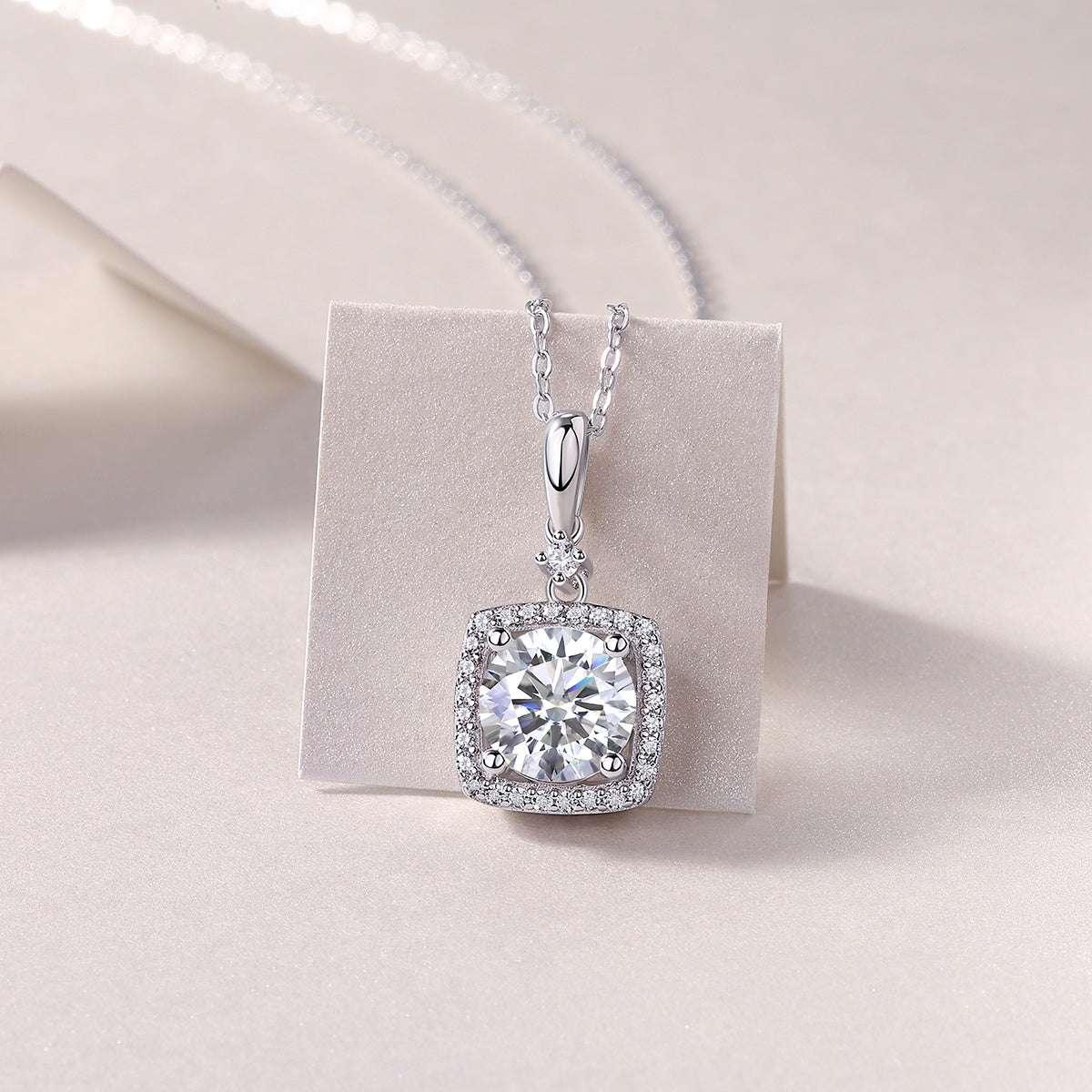 Innocent Mary Luxury Fashion Diamond Pendant Necklace Set With Mosan Diamond Silver Ornaments - AURIEVAA