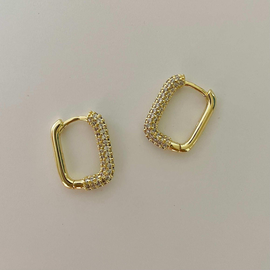 Rectangle Stone Earrings - Gold with White Stone - AURIEVAA