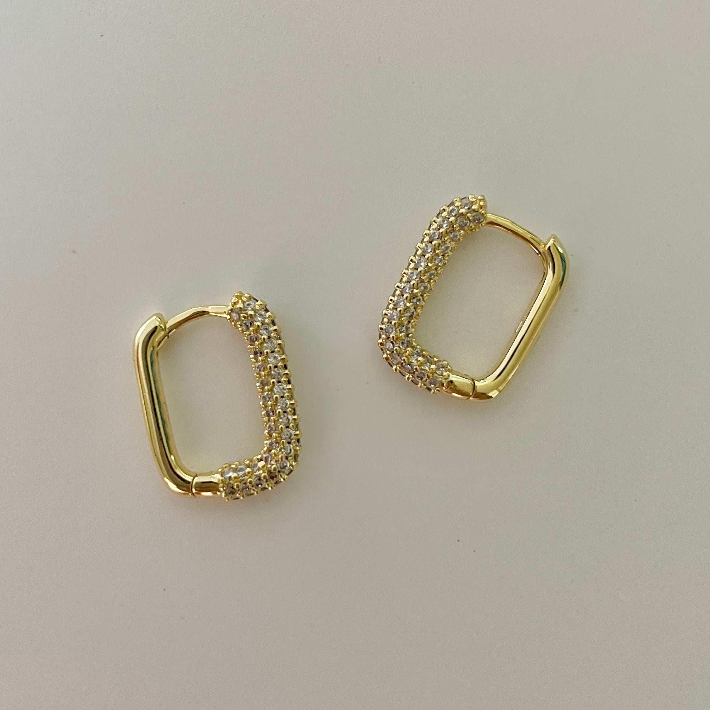Rectangle Stone Earrings - Gold with White Stone - AURIEVAA