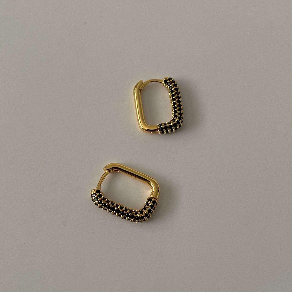 Rectangle Stone Earrings- Gold with Black Stone - AURIEVAA